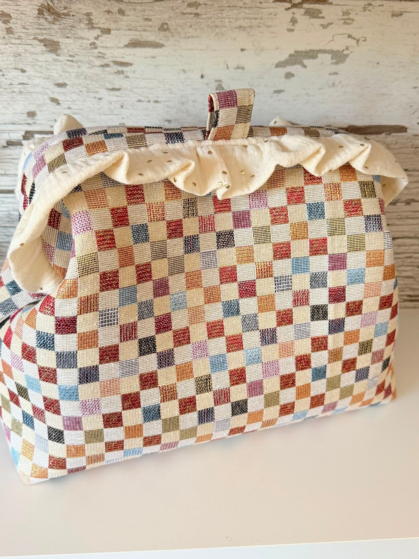 Neceser de tela grande y Bolso de mano 2 en 1 / Artesanal
