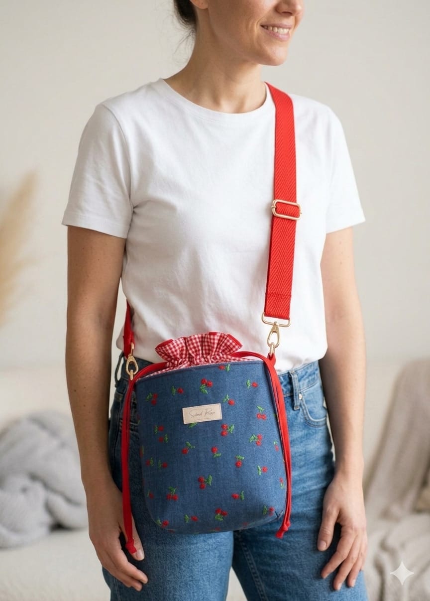 Bolso Bombonera Denim "Cherry" / Diseño artesanal