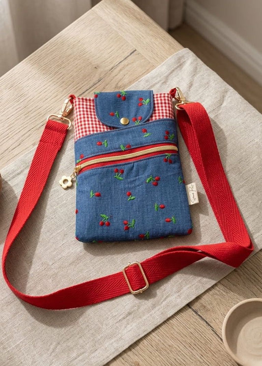 Bolso Bandolera para Móvil Denim "Cherry" / Estilo y Comodidad