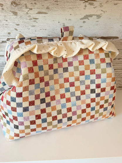 Neceser de tela grande y Bolso de mano 2 en 1 / Artesanal