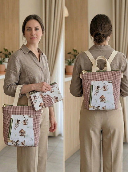 Bolso-Mochila Artesanal de Tela – Diseño de Hadas y Setas