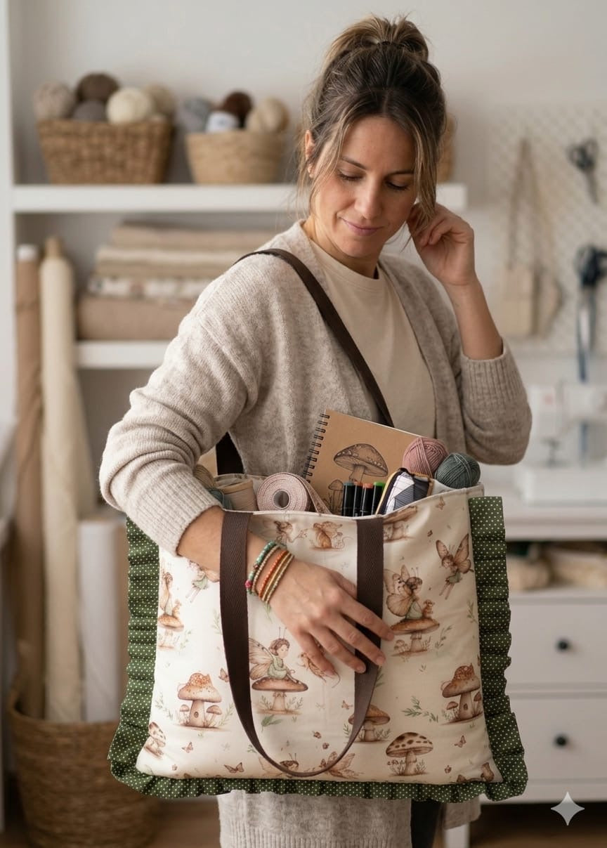 Bolso Tote de tela Hecho a Mano con Encantador Estampado de Hadas - Práctico y con Estilo