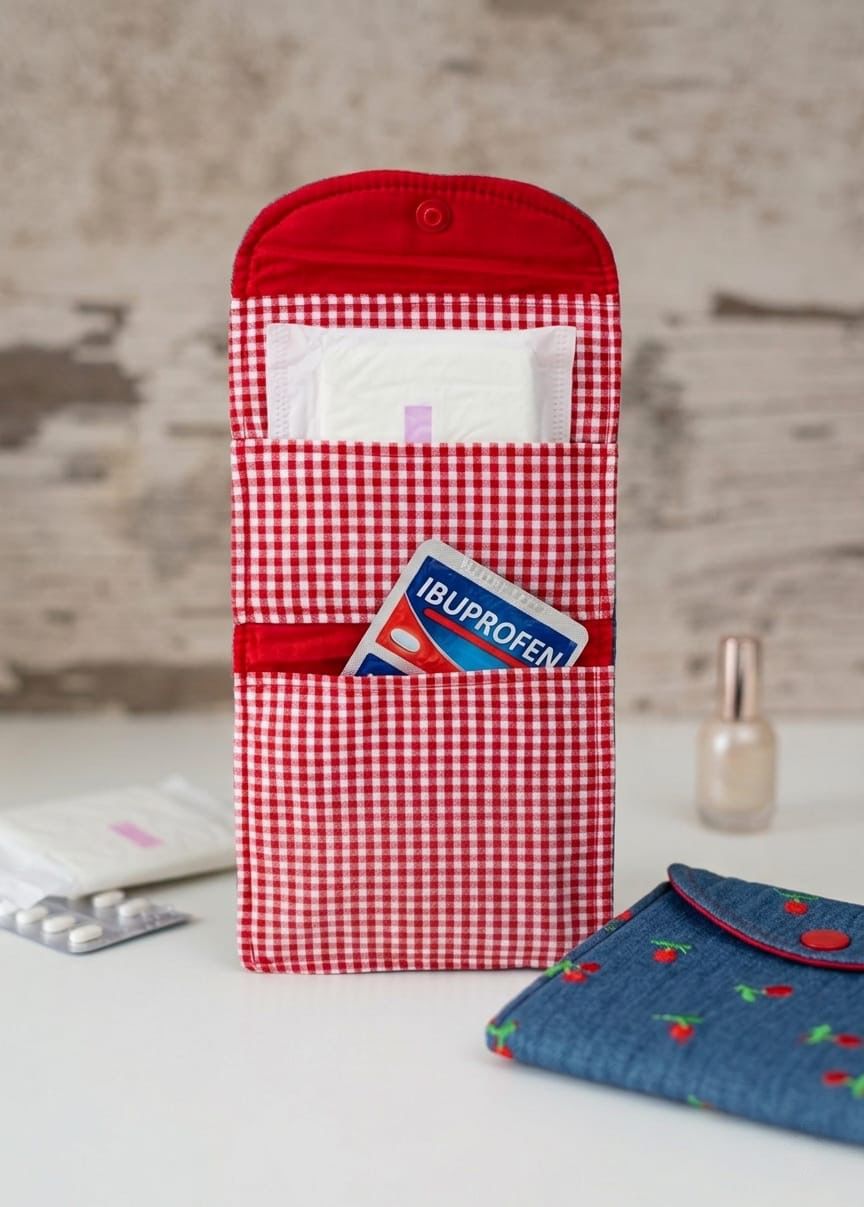 Estuche Intimo Denim "Cherry" / Organizador para Compresas y Cuidado Personal