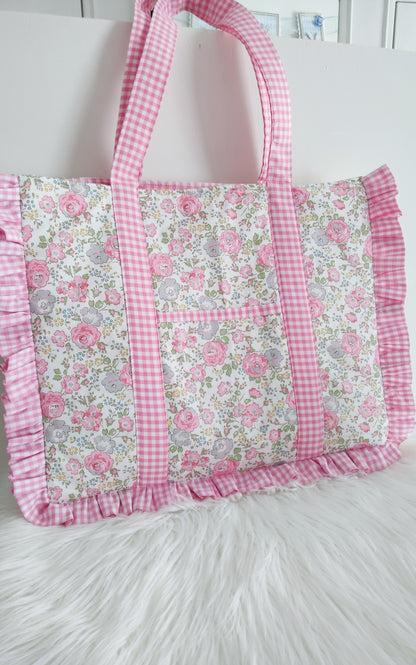 Bolso Tote de Tela con Volantes y Neceser a Juego | Hecho a Mano