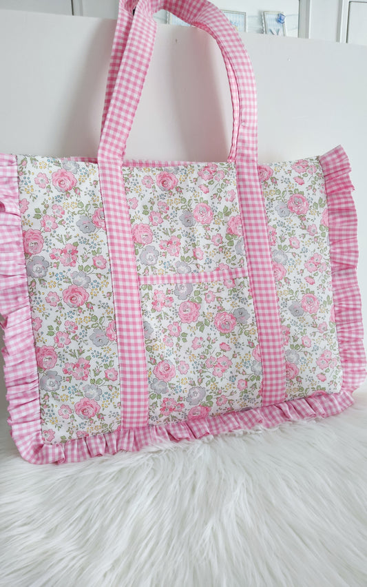 Bolso Tote de Tela con Volantes y Neceser a Juego | Hecho a Mano